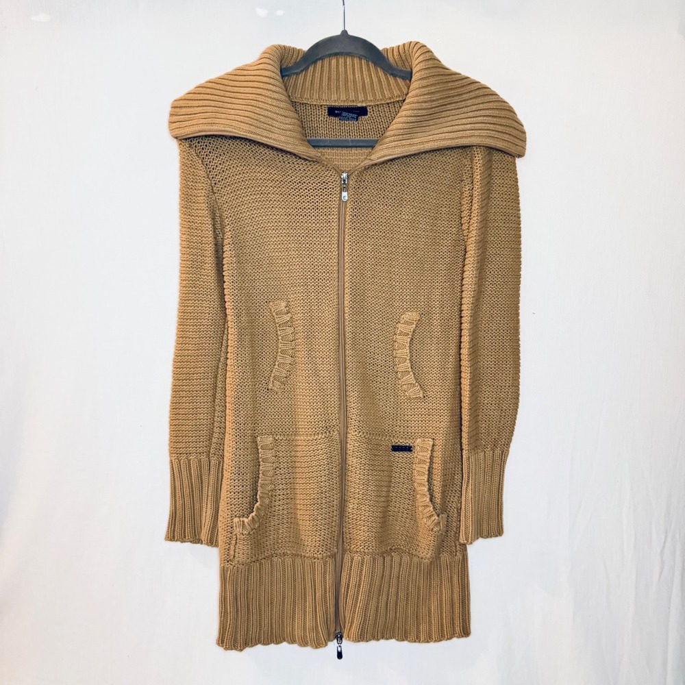 BCBGMAXAZRIA Vintage Y2K Womens Cotton Full Zip Longline Cardigan Sweater Size M
